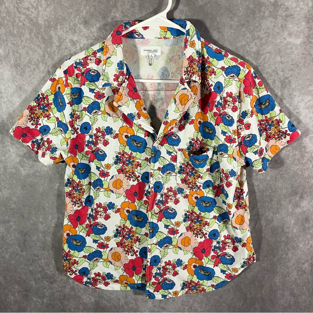 Sincerely Jules For Bandier Sweatshirt Short Sleeve Button Floral XS / TP - NWOT